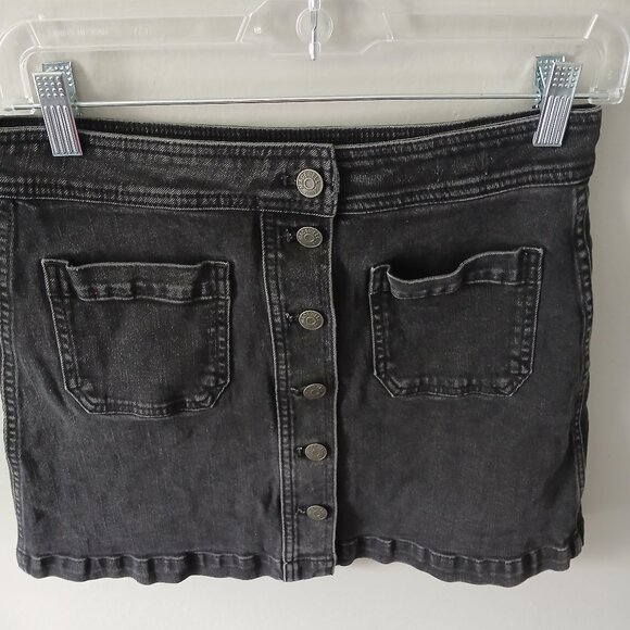 Madewell Denim Mini Skirt Sz 4 A Line Button Up Black Pockets Stretch Cotton - Picture 5 of 12